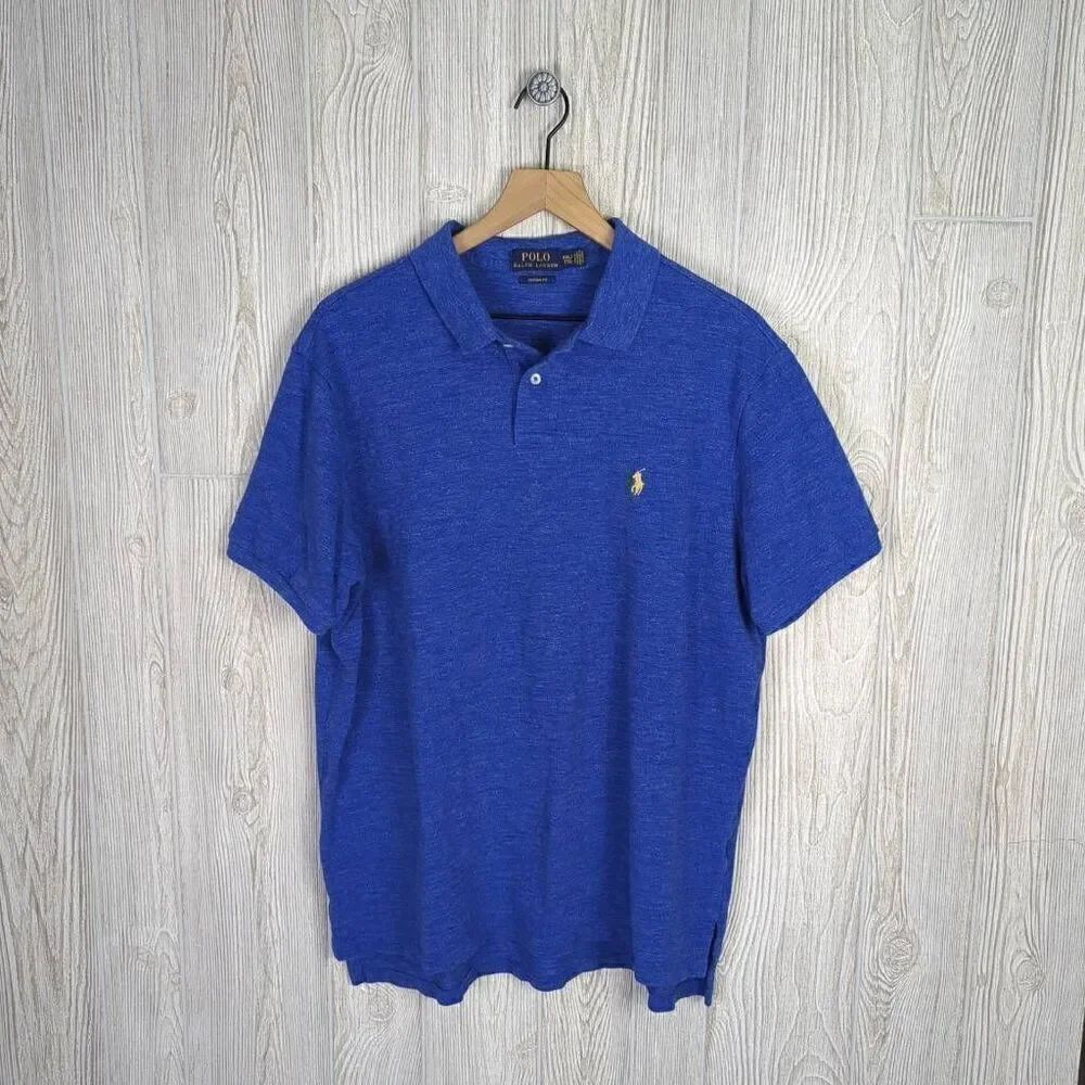Polo Ralph Lauren Mens Size XXL Custom Fit Polo Shirt Blue Short Sleeve 100% Cot